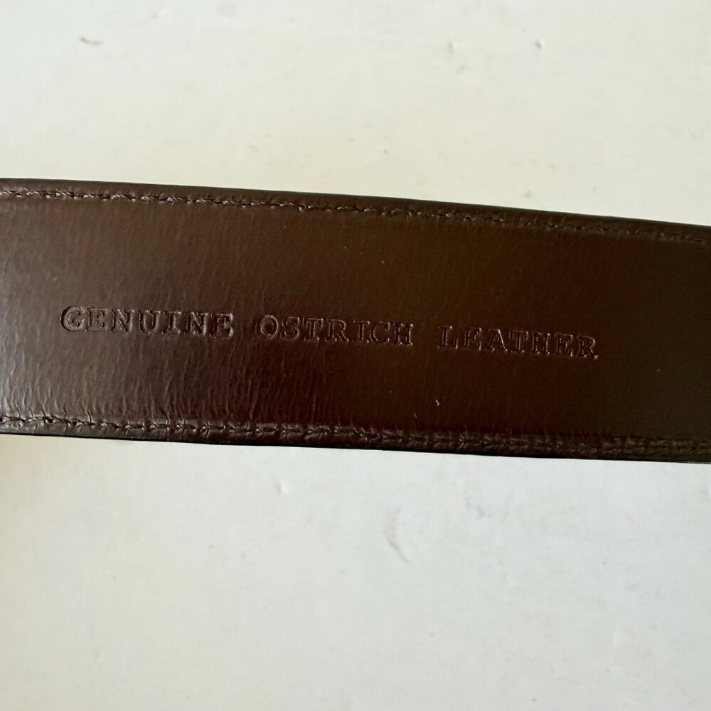 Rod Patrick Mens Full Quill Ostrich Leather Belt Dark Brown 1.25” Taper Sz 36 - Picture 7 of 11